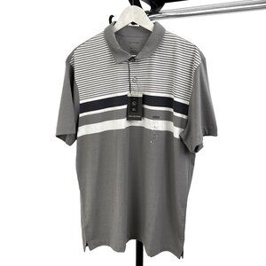 Van Hausen Men's Grey Striped Polo Shirt Short Sleeve Large